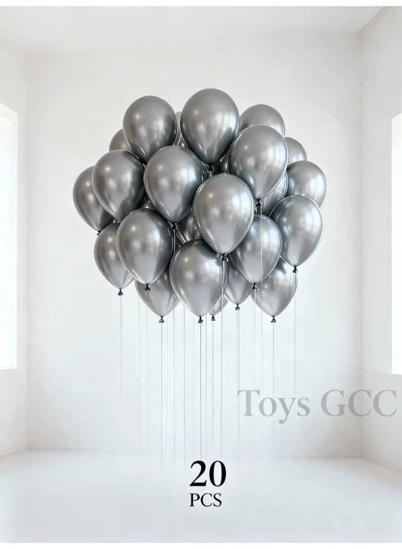 Toys GCC Matte Silver Latex Balloons 20 PCS | Thick Thickened 12 Inch Party Balloons | Premium Wedding, Birthday, Baby Shower & Engagement Decor | DIY Balloon Arch, Backdrop, Table & Event Decoration Set - Image 1